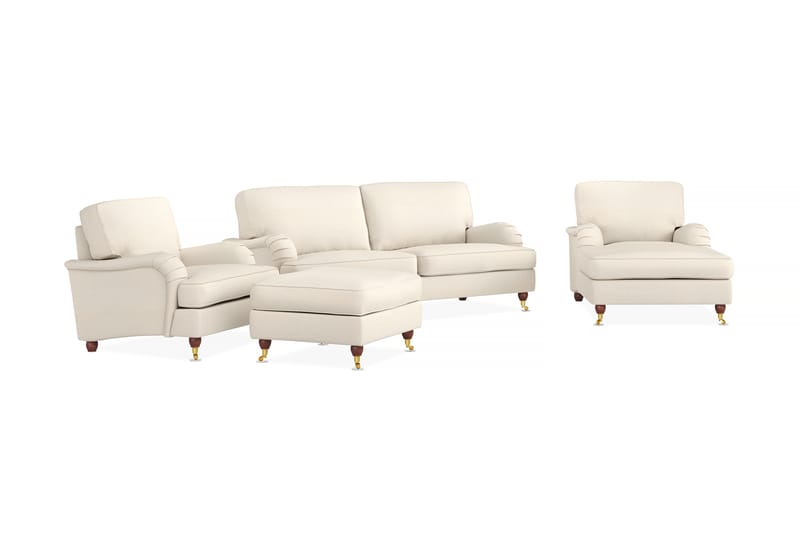 Howard Lyx Sofagruppe 3-personers Sofa + Chaiselongstol + Lænestol + Fodskammel i Stof - Beige - Møbler - Sofaer - Sofagrupper - Howard sofagruppe