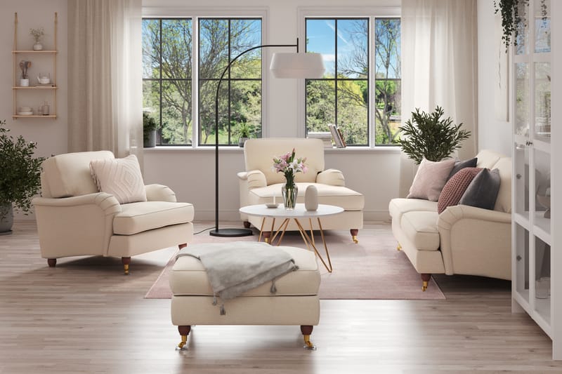 Howard Lyx Sofagruppe 3-personers Sofa + Chaiselongstol + Lænestol + Fodskammel i Stof - Beige - Møbler - Sofaer - Sofagrupper - Howard sofagruppe