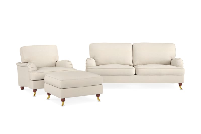 Howard Lyx Sofagruppe 3-personers Sofa + Lænestol + Fodskammel i Stof - Beige - Møbler - Sofaer - Sofagrupper - Howard sofagruppe