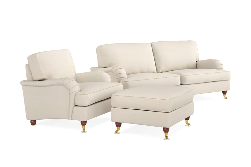 Howard Lyx Sofagruppe 3-personers Sofa + Lænestol + Fodskammel i Stof - Beige - Møbler - Sofaer - Sofagrupper - Howard sofagruppe