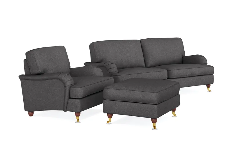 Howard Lyx Sofagruppe 3-personers Sofa + Lænestol + Fodskammel i Stof - Mørkegrå - Møbler - Sofaer - Sofagrupper - Howard sofagruppe
