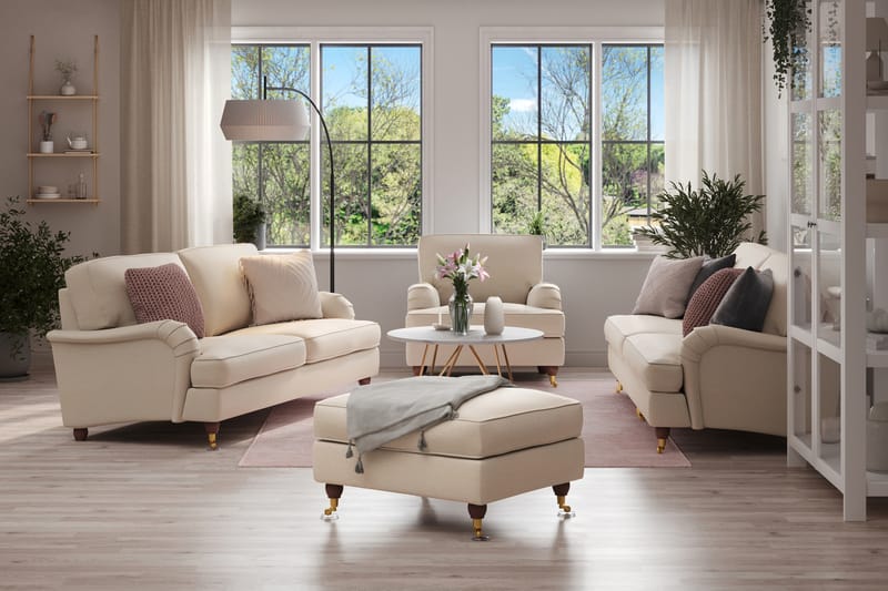 Howard Lyx Sofagruppe 3-personers + 2-personers Sofa + Lænestol + Fodskammel i Stof - Beige - Møbler - Sofaer - Sofagrupper - Howard sofagruppe