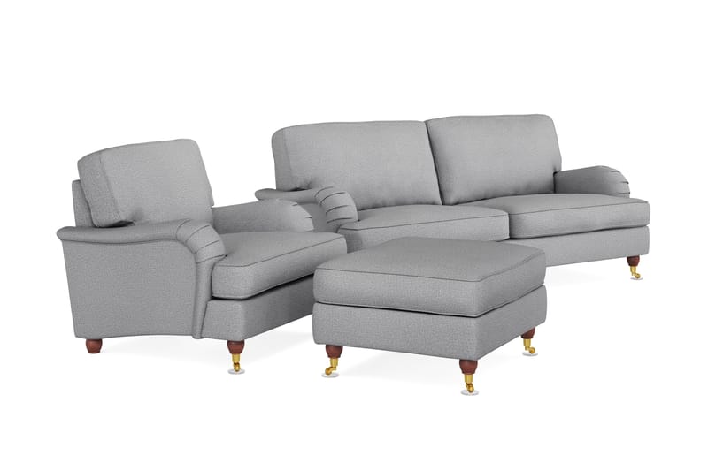 Howard Lyx Sofagruppe 3-personers Sofa + Lænestol + Fodskammel i Stof - Lysegrå - Møbler - Sofaer - Sofagrupper - Howard sofagruppe