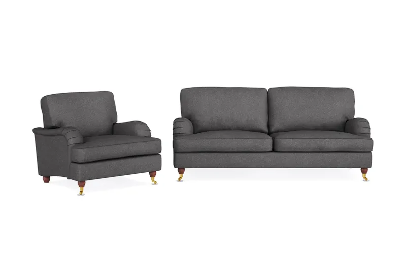 Howard Lyx Sofagruppe 3-personers Sofa + Lænestol i Stof, Mørkegrå