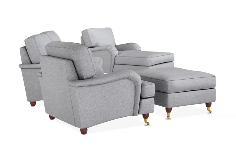 Howard Lyx Sofagruppe 3-personers Sofa + Chaiselongstol + Lænestol + Fodskammel i Stof - Lysegrå - Møbler - Sofaer - Sofagrupper - Howard sofagruppe