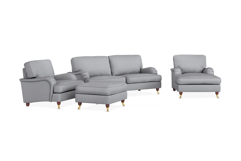 Howard Lyx Sofagruppe 3-personers Sofa + Chaiselongstol + Lænestol + Fodskammel i Stof - Lysegrå - Møbler - Sofaer - Sofagrupper - Howard sofagruppe
