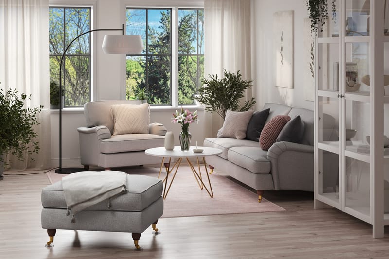 Howard Lyx Sofagruppe 3-personers Sofa + Lænestol + Fodskammel i Stof - Lysegrå - Møbler - Sofaer - Sofagrupper - Howard sofagruppe