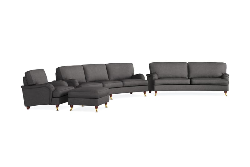 Howard Lyx Sofagruppe 4-personers + 3-personers Svunget Sofa + Lænestol + Fodskammel i Stof - Mørkegrå - Møbler - Sofaer - Sofagrupper - Howard sofagruppe