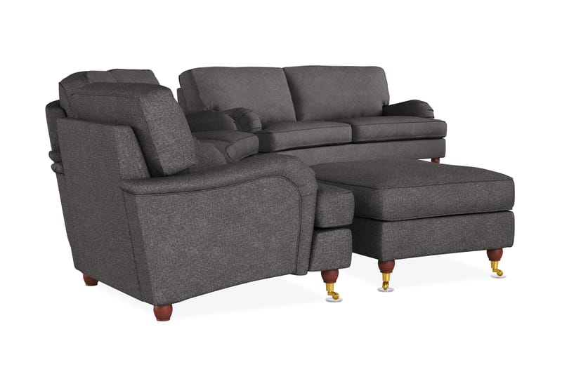 Howard Lyx Sofagruppe 4-personers + 3-personers Svunget Sofa + Lænestol + Fodskammel i Stof - Mørkegrå - Møbler - Sofaer - Sofagrupper - Howard sofagruppe