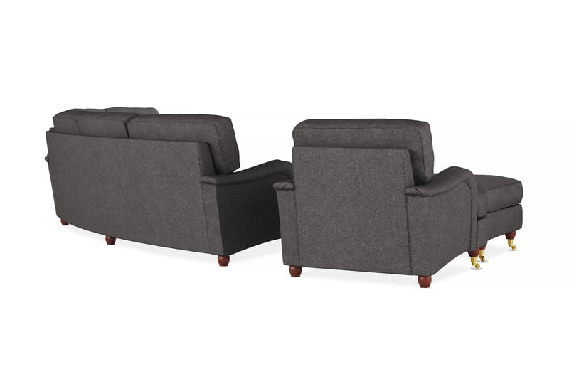 Howard Lyx Sofagruppe 4-personers + 3-personers Svunget Sofa + Lænestol + Fodskammel i Stof - Mørkegrå - Møbler - Sofaer - Sofagrupper - Howard sofagruppe