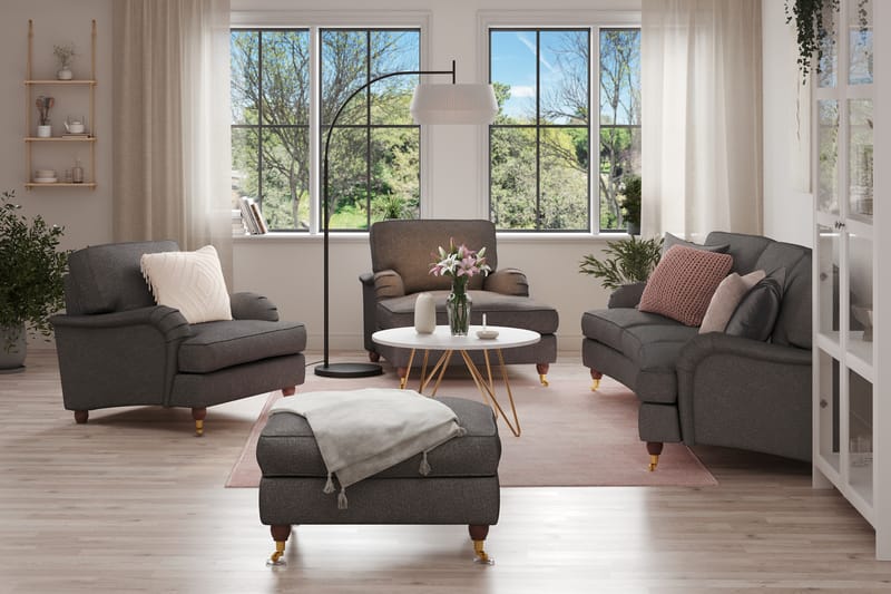 Howard Lyx Sofagruppe 4-personers Svunget Sofa + Chaiselongstol + Lænestol + Fodskammel i Stof - Mørkegrå - Møbler - Sofaer - Sofagrupper - Howard sofagruppe