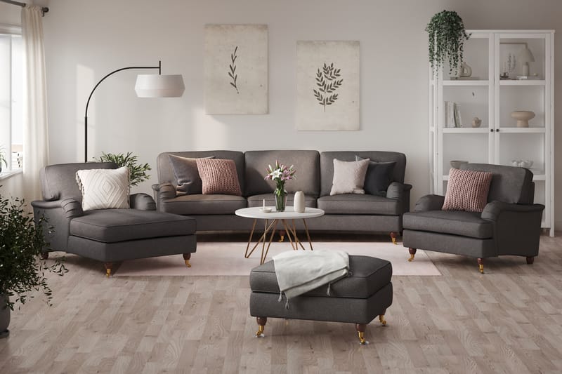 Howard Lyx Sofagruppe 4-personers Svunget Sofa + Chaiselongstol + Lænestol + Fodskammel i Stof - Mørkegrå - Møbler - Sofaer - Sofagrupper - Howard sofagruppe