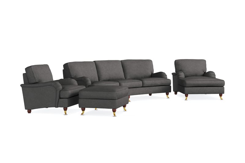 Howard Lyx Sofagruppe 4-personers Svunget Sofa + Chaiselongstol + Lænestol + Fodskammel i Stof - Mørkegrå - Møbler - Sofaer - Sofagrupper - Howard sofagruppe