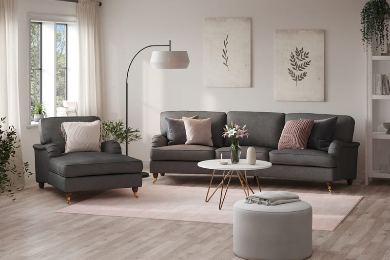 Howard Lyx Sofagruppe 4-personers Svunget Sofa + Chaiselongstol i Stof - Mørkegrå - Møbler - Sofaer - Sofagrupper - Howard sofagruppe