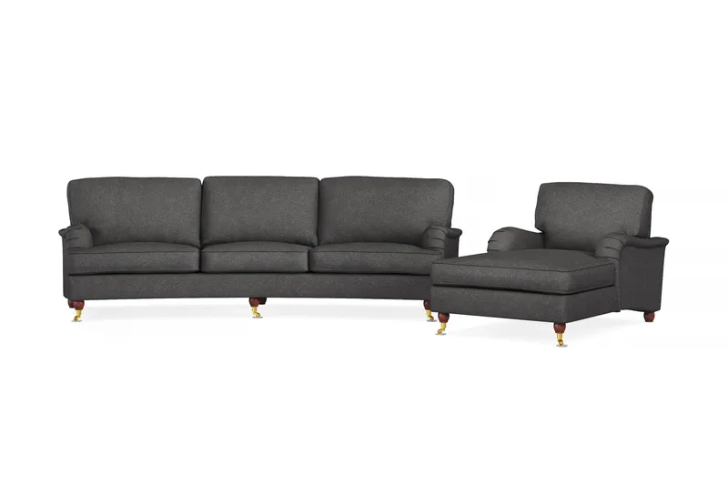 Howard Lyx Sofagruppe 4-personers Svunget Sofa + Chaiselongstol i Stof, Mørkegrå