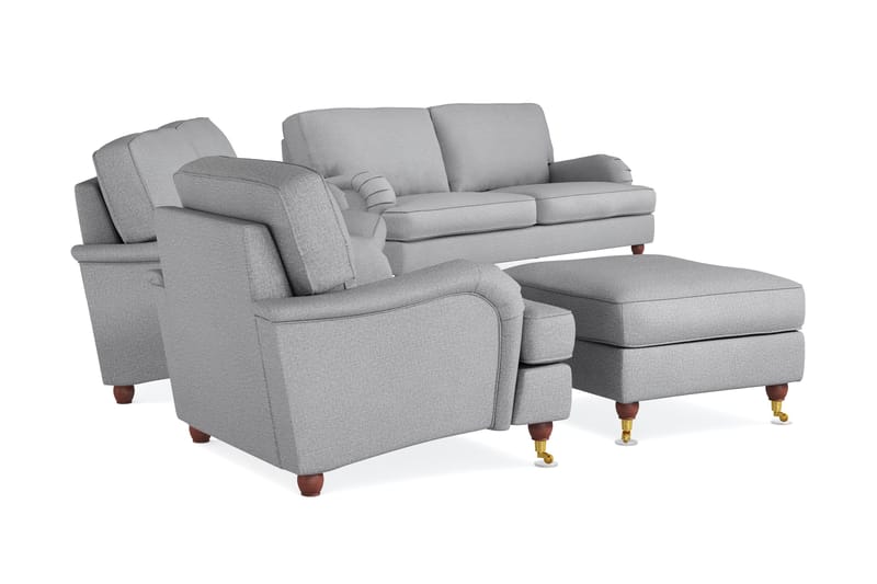 Howard Lyx Sofagruppe 4-personers + 3-personers Sofa + Lænestol + Fodskammel i Stof - Lysegrå - Møbler - Sofaer - Sofagrupper - Howard sofagruppe