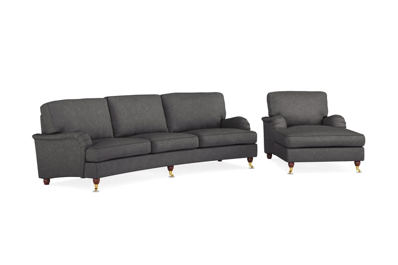 Howard Lyx Sofagruppe 4-personers Svunget Sofa + Chaiselongstol i Stof - Mørkegrå - Møbler - Sofaer - Sofagrupper - Howard sofagruppe