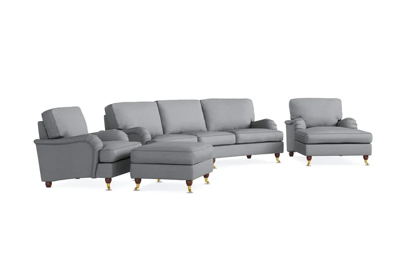 Howard Lyx Sofagruppe 4-personers Svunget Sofa + Chaiselongstol + Lænestol + Fodskammel i Stof - Lysegrå - Møbler - Sofaer - Sofagrupper - Howard sofagruppe