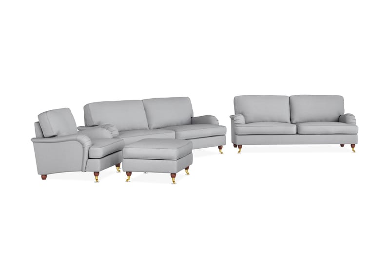 Howard Lyx Sofagruppe 4-personers + 3-personers Sofa + Lænestol + Fodskammel i Stof - Lysegrå - Møbler - Sofaer - Sofagrupper - Howard sofagruppe
