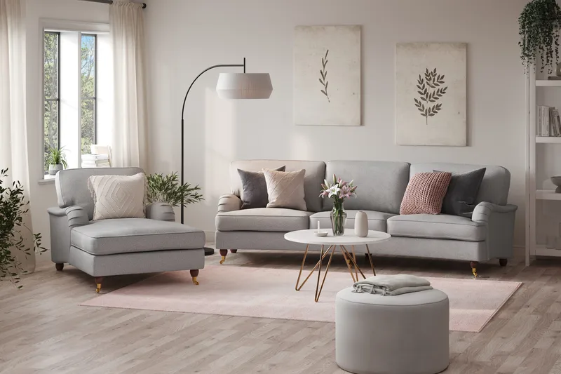 Howard Lyx Sofagruppe 4-personers Svunget Sofa + Chaiselongstol i Stof - Lysegrå - Møbler - Sofaer - Sofagrupper - Howard sofagruppe