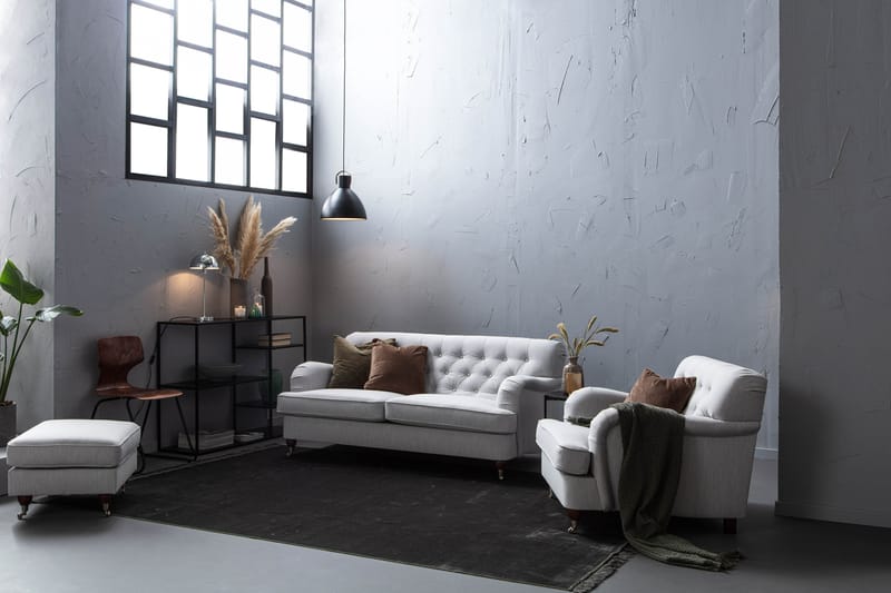 Howard Riviera Sofaarrangement Buet 3-personers + 2-personers Sofa + Lænestol + Fodskammel i Stof - Grå - Møbler - Sofaer - Sofagrupper - Howard sofagruppe