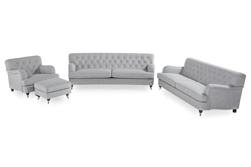 Howard Riviera Sofaarrangement Buet 3-personers + 2-personers Sofa + Lænestol + Fodskammel i Stof - Grå - Møbler - Sofaer - Sofagrupper - Howard sofagruppe