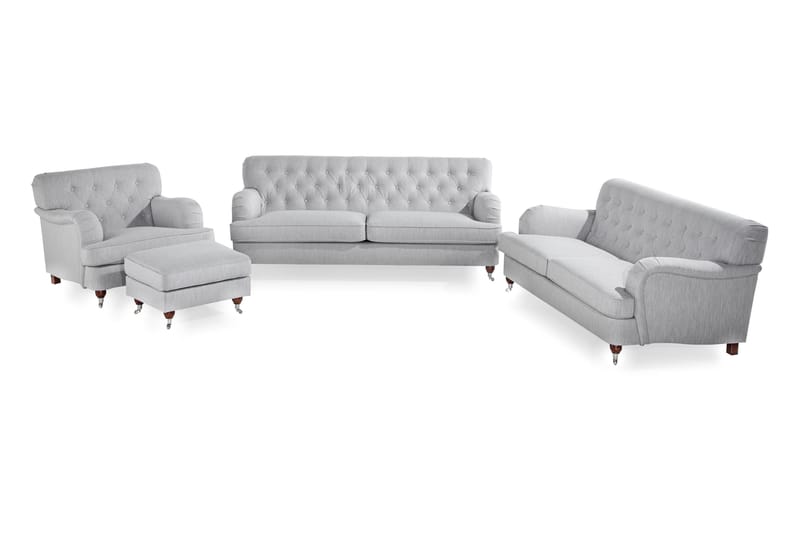 Howard Riviera Sofaarrangement Buet 3-personers + 2-personers Sofa + Lænestol + Fodskammel i Stof - Grå - Møbler - Sofaer - Sofagrupper - Howard sofagruppe