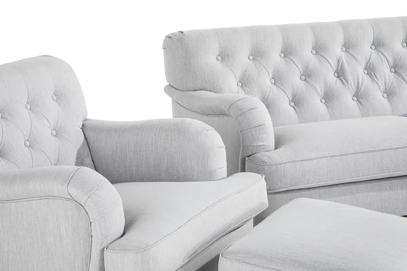 Howard Riviera Sofaarrangement Buet 3-personers + 2-personers Sofa + Lænestol + Fodskammel i Stof - Grå - Møbler - Sofaer - Sofagrupper - Howard sofagruppe