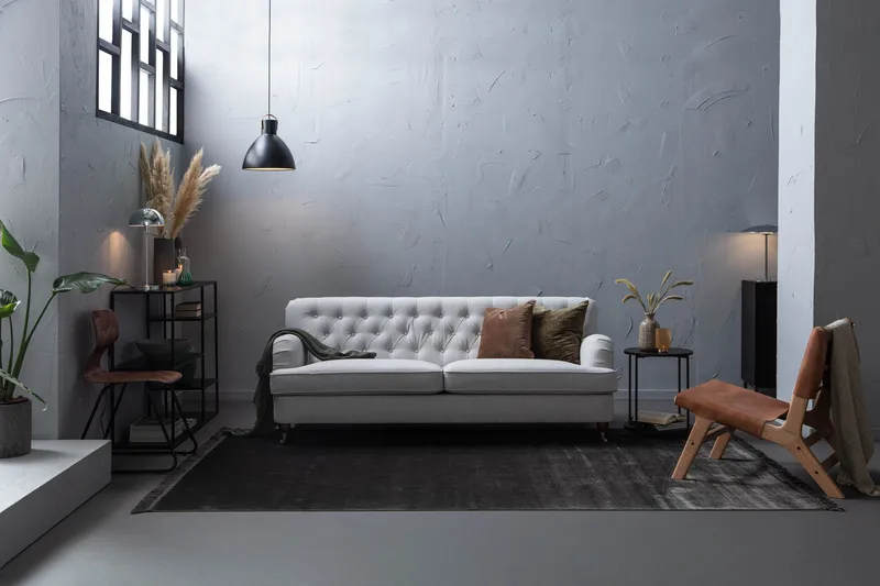 Howard Riviera Sofaarrangement Buet 3-personers + 2-personers Sofa + Lænestol + Fodskammel i Stof - Grå - Møbler - Sofaer - Sofagrupper - Howard sofagruppe