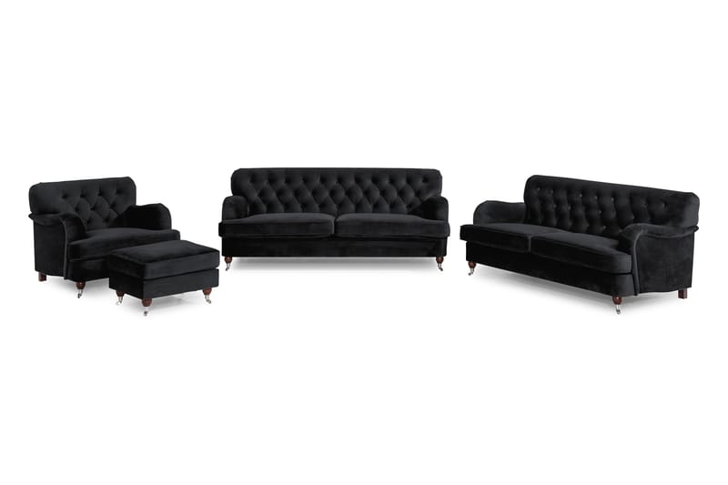 Howard Riviera Sofagruppe 2-pers+3-pers+Lænestol+Fodskammel - Sort - Howard sofagruppe