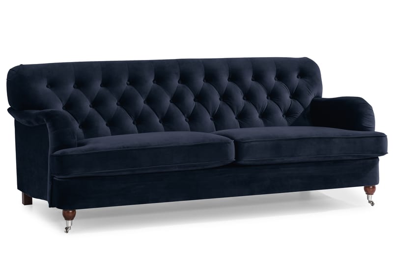 Howard Riviera Sofagruppe 3-personers + 2-personers Sofa + Lænestol + Fodskammel i Fløjl - Blå - Møbler - Sofaer - Sofagrupper - Howard sofagruppe