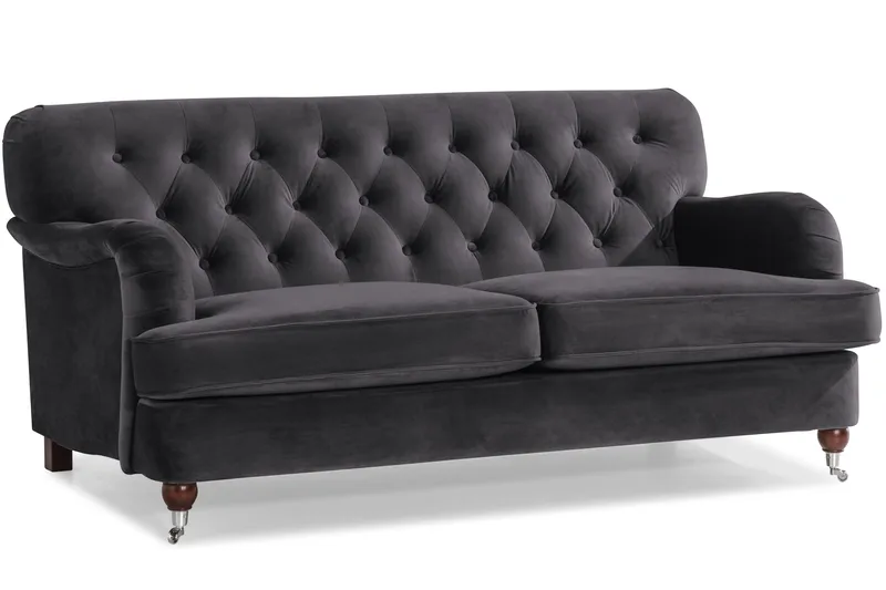 Howard Riviera Sofagruppe 3-personers + 2-personers Sofa + Lænestol + Fodskammel i Fløjl - Mørkegrå - Møbler - Sofaer - Sofagrupper - Howard sofagruppe