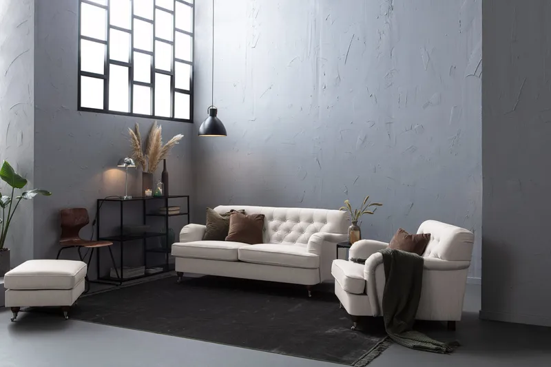 Howard Riviera Sofagruppe 3-personers + 2-personers Sofa + Lænestol + Fodskammel i Stof - Lysegrå - Møbler - Sofaer - Sofagrupper - Howard sofagruppe