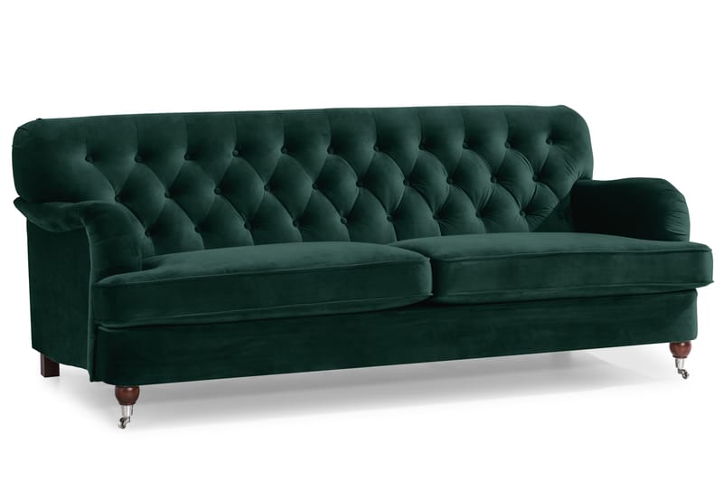 Howard Riviera Sofagruppe 3-personers + 2-personers Sofa + Lænestol + Fodskammel i Fløjl - Grøn - Møbler - Sofaer - Sofagrupper - Howard sofagruppe