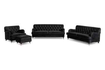 Howard Riviera Sofagruppe 3-personers + 2-personers Sofa + Lænestol + Fodskammel i Fløjl