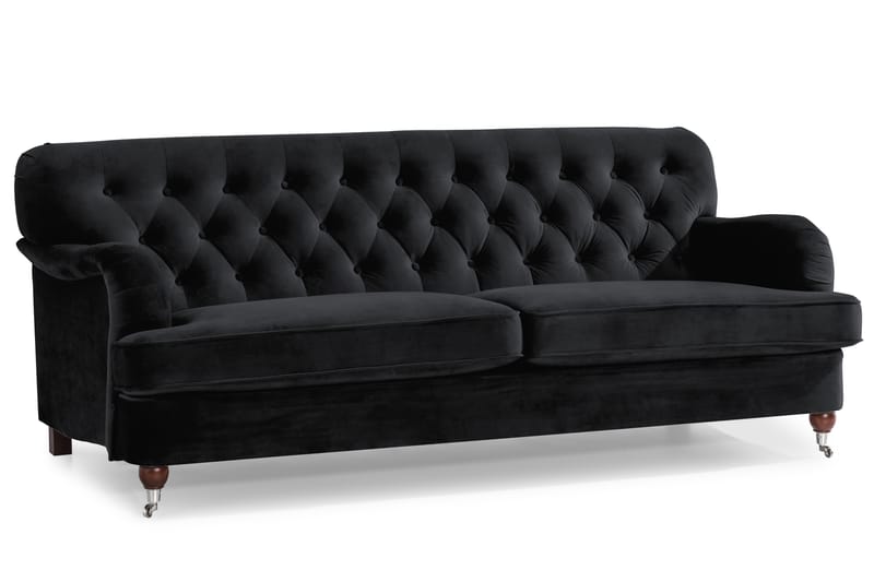Howard Riviera Sofagruppe 3-personers + 2-personers Sofa + Lænestol + Fodskammel i Fløjl - Sort - Møbler - Sofaer - Sofagrupper - Howard sofagruppe