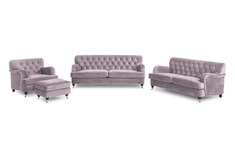 Howard Riviera Sofagruppe 3-personers + 2-personers Sofa + Lænestol + Fodskammel i Fløjl - Lilla - Møbler - Sofaer - Sofagrupper - Howard sofagruppe
