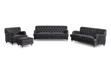 Howard Riviera Sofagruppe 3-personers + 2-personers Sofa + Lænestol + Fodskammel i Fløjl
