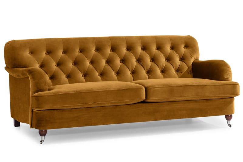 Howard Riviera Sofagruppe 3-personers + 2-personers Sofa + Lænestol + Fodskammel i Fløjl - Mørkegul - Møbler - Sofaer - Sofagrupper - Howard sofagruppe