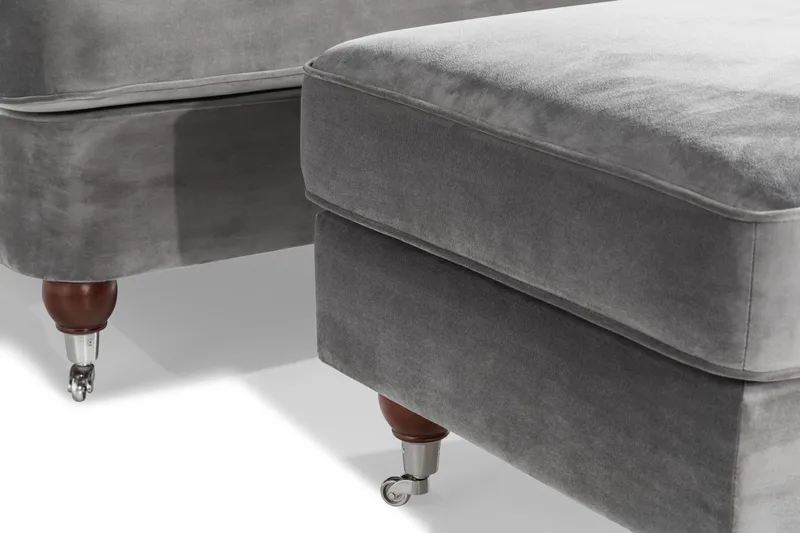 Howard Riviera Sofagruppe 3-personers + 2-personers Sofa + Lænestol + Fodskammel i Fløjl - Lysegrå - Møbler - Sofaer - Sofagrupper - Howard sofagruppe