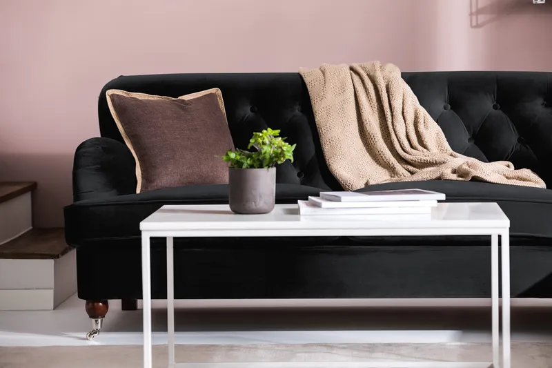 Howard Riviera Sofagruppe 3-personers + 2-personers Sofa + Lænestol + Fodskammel i Fløjl - Sort - Møbler - Sofaer - Sofagrupper - Howard sofagruppe