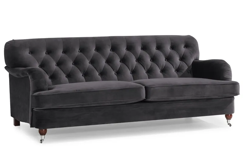 Howard Riviera Sofagruppe 3-personers + 2-personers Sofa + Lænestol + Fodskammel i Fløjl - Mørkegrå - Møbler - Sofaer - Sofagrupper - Howard sofagruppe