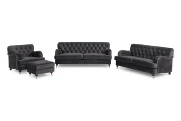 Howard Riviera Sofagruppe 3-personers + 2-personers Sofa + Lænestol + Fodskammel i Fløjl