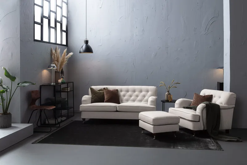 Howard Riviera Sofagruppe 3-personers + 2-personers Sofa + Lænestol + Fodskammel i Stof - Lysegrå - Møbler - Sofaer - Sofagrupper - Howard sofagruppe