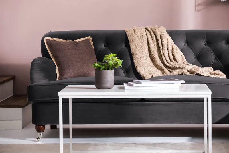 Howard Riviera Sofagruppe 3-personers + 2-personers Sofa + Lænestol + Fodskammel i Fløjl - Mørkegrå - Møbler - Sofaer - Sofagrupper - Howard sofagruppe