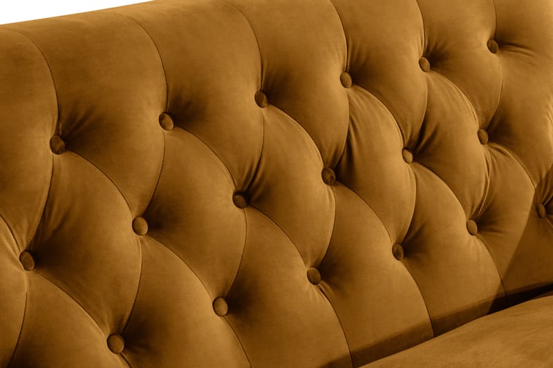 Howard Riviera Sofagruppe Svunget 3-personers + 2-personers Sofa + Lænestol + Fodskammel i Fløjl - Mørkegul - Møbler - Sofaer - Sofagrupper - Howard sofagruppe