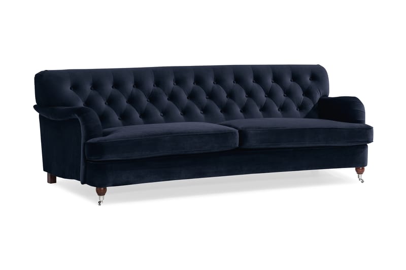 Howard Riviera Sofagruppe Svunget 3-personers + 2-personers Sofa + Lænestol + Fodskammel i Fløjl - Blå - Møbler - Sofaer - Sofagrupper - Howard sofagruppe