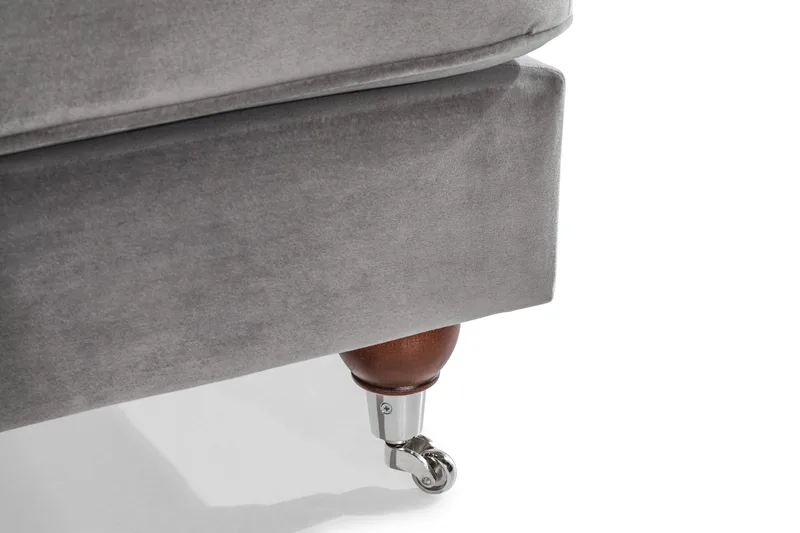 Howard Riviera Sofagruppe Svunget 3-personers + 2-personers Sofa + Lænestol + Fodskammel i Fløjl - Lysegrå - Møbler - Sofaer - Sofagrupper - Howard sofagruppe