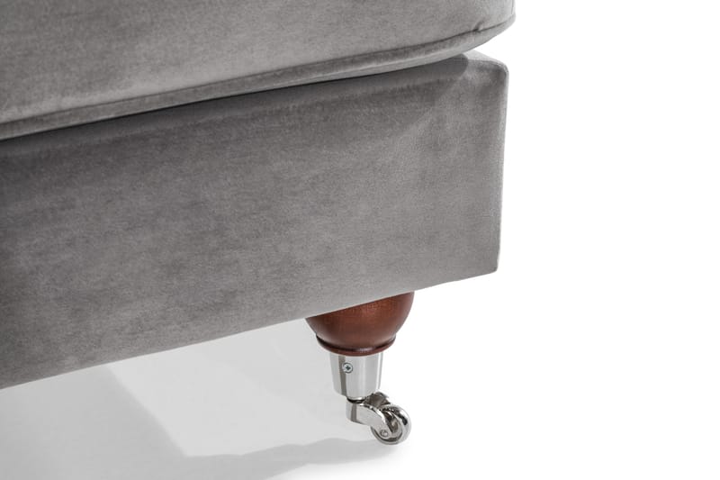 Howard Riviera Sofagruppe Svunget 3-personers + 2-personers Sofa + Lænestol + Fodskammel i Fløjl - Lysegrå - Møbler - Sofaer - Sofagrupper - Howard sofagruppe