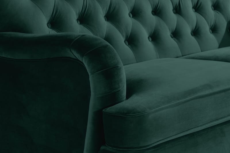 Howard Riviera Sofagruppe Svunget 3-personers + 2-personers Sofa + Lænestol + Fodskammel i Fløjl - Grøn - Møbler - Sofaer - Sofagrupper - Howard sofagruppe